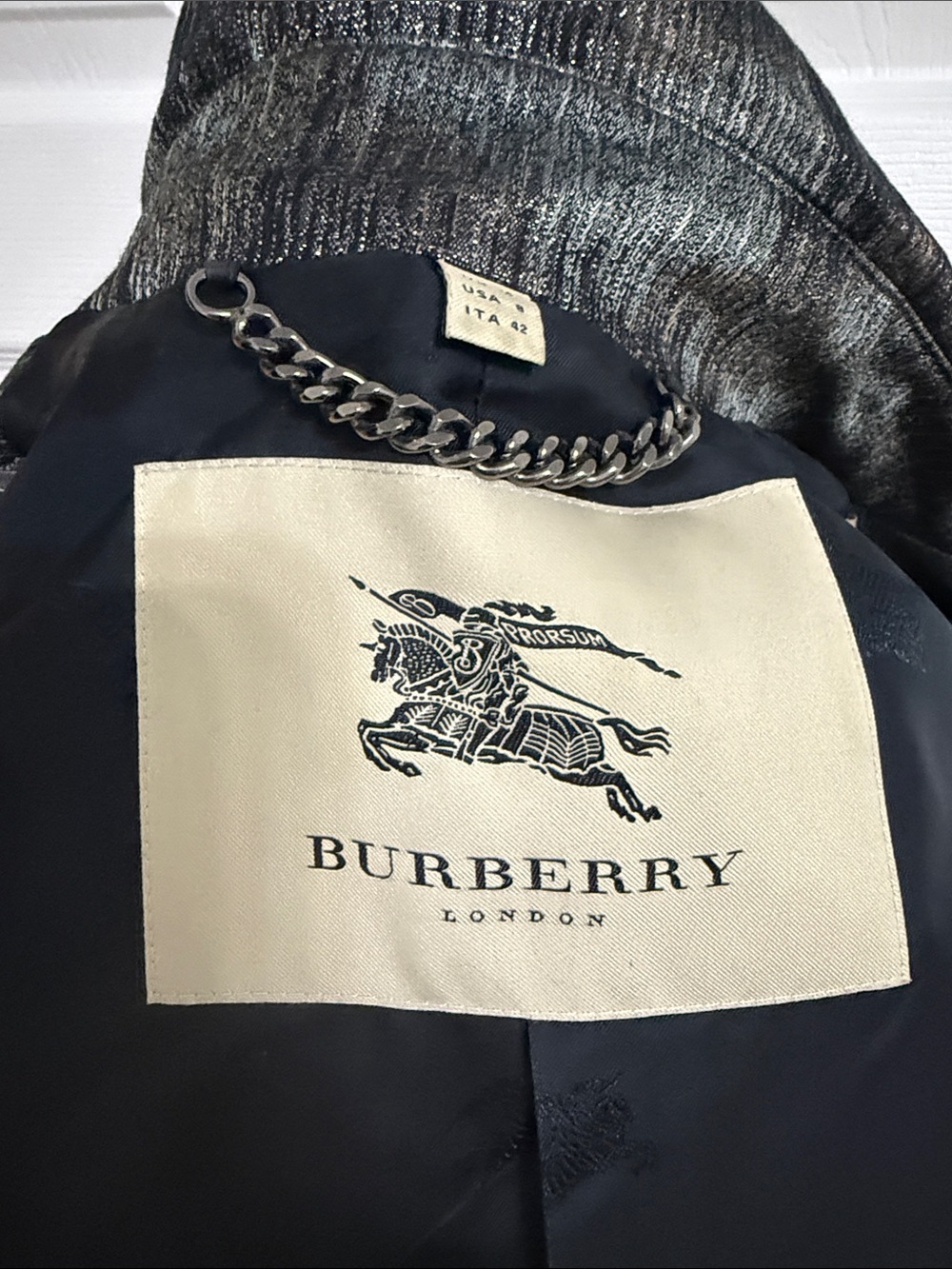Burberry Charcoal and Black Patterned Double-Breasted Trench Coat - Picture 8 of 10